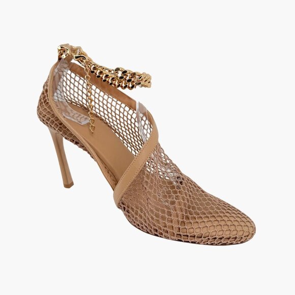 Bottega Veneta Trim Mesh Chain Fishnet Heel Sandals Beige Leather Size 39 US 9 - Picture 9 of 13